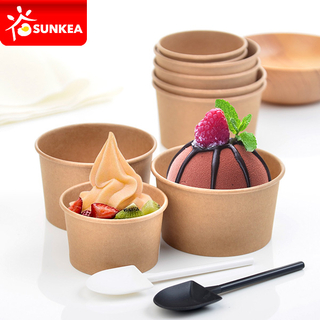 Kraft Paper Ice Cream Cup with Dome Plastic Lid