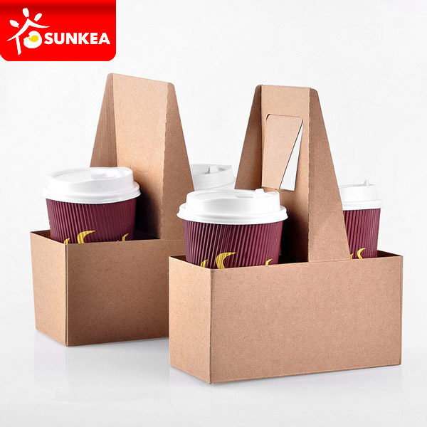 Printed Paper Coffee Cup Carrier with Handle