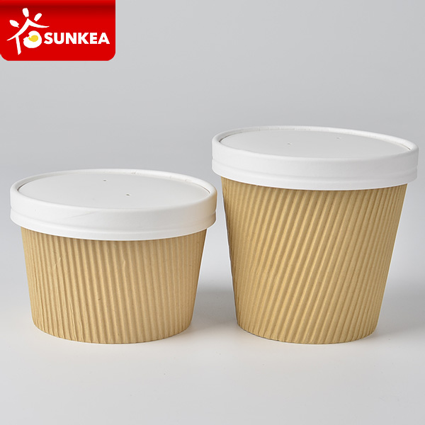 Upgrade Insulated Brown Kraft Triple Layer Paper Soup Cup with Paper Lids