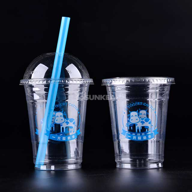  Custom PET Plastic Juice Cups with Lid
