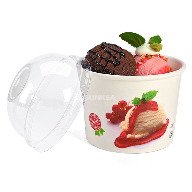 White Paper Ice Cream Cup with Clear Lid