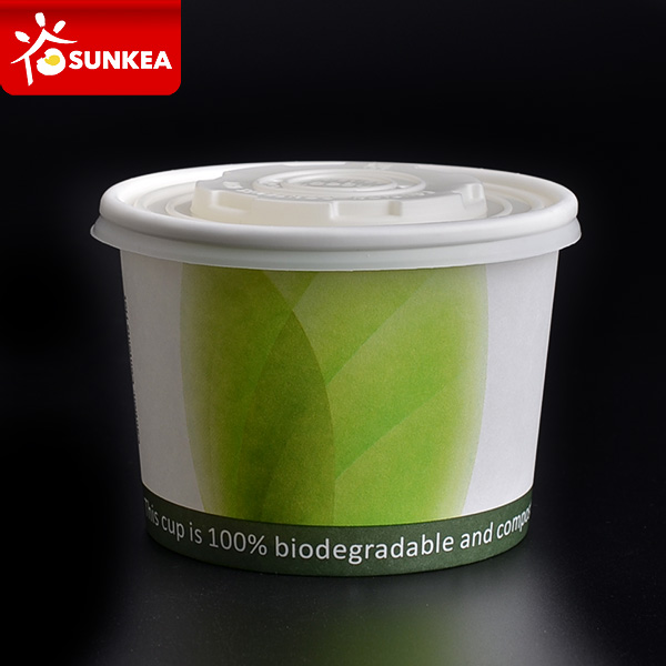 Biodegradable PLA lined disposable paper soup cup with PLA lid