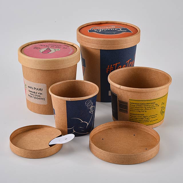 Kraft Ice Cream Tub with Paper Lid And Spoon