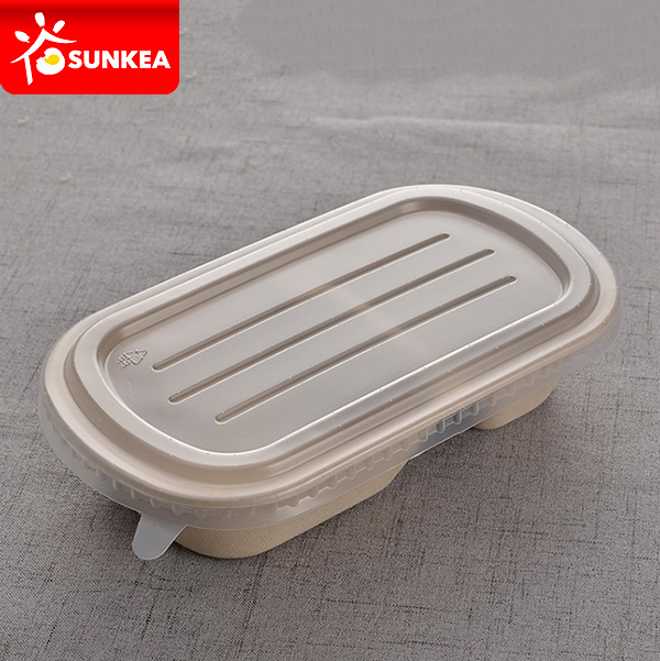 2-Compartment Wheat Straw Pulp Food Box with Lid 