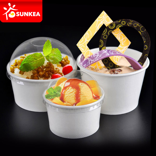 White Paper Ice Cream Cup with Clear Lid