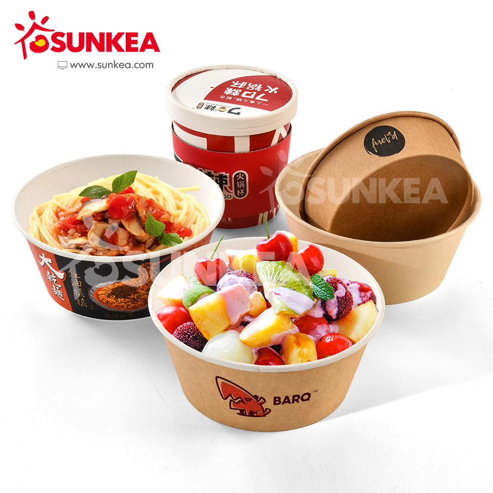 Sunkea Custom Printed logo Disposable Paper Salad Bowl and lids