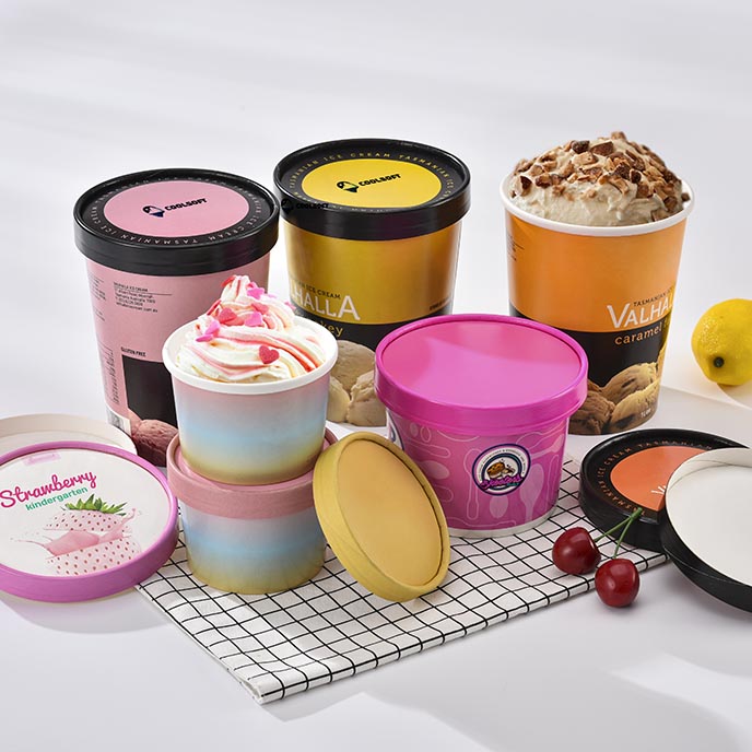 Logo Printed Paper Ice Cream Cup with Paper Lid