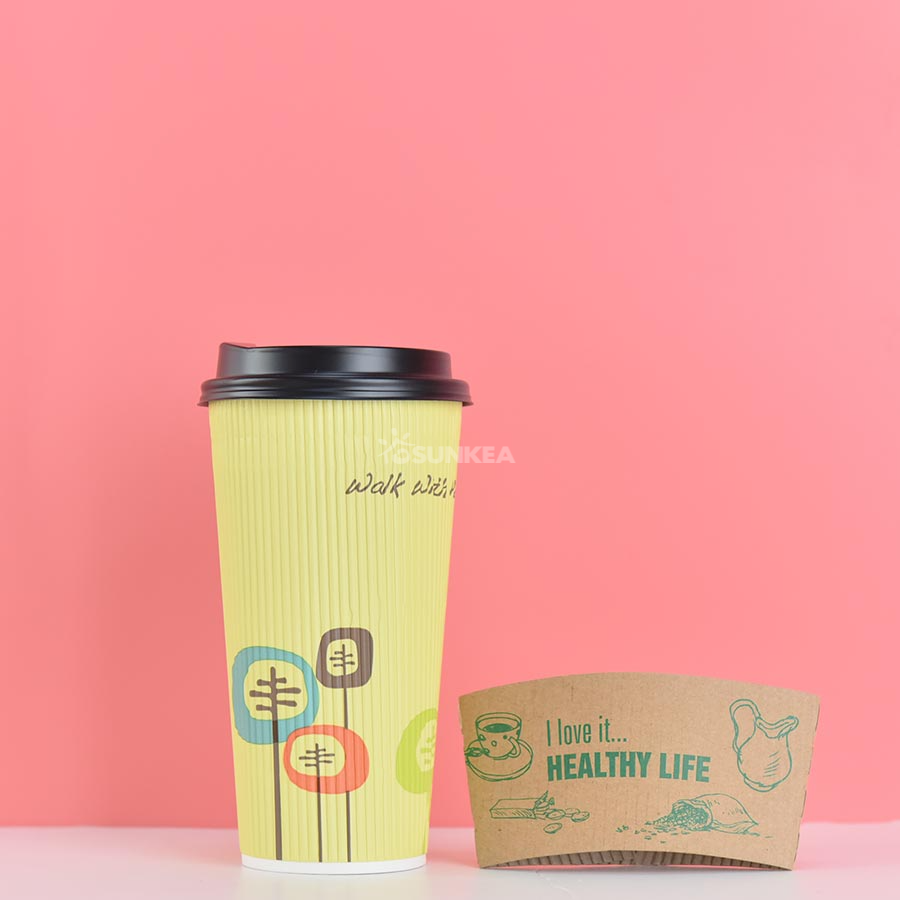  Disposable Ripple Wall Paper Cups with Lids