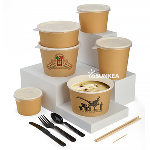 Custom Printed Paper Soup Container with Plastic Lid