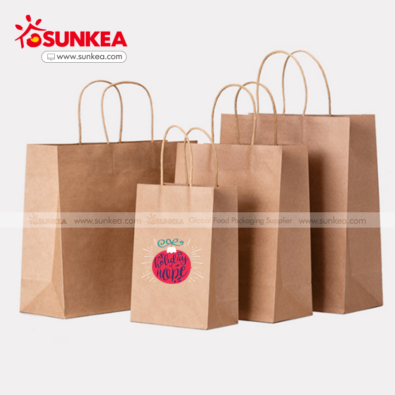 Sunkea recyclable biodegradable kraft lunch bag with handle