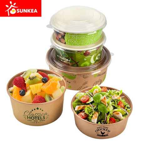 Custom Printed Disposable Paper Salad Bowl with Lid