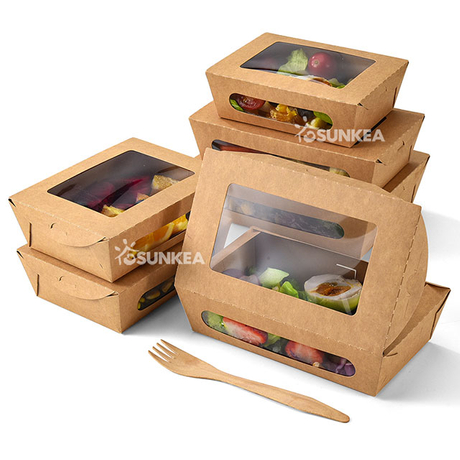 500ml PLA Tuck Top Kraft Window Salad Boxes only £2.19