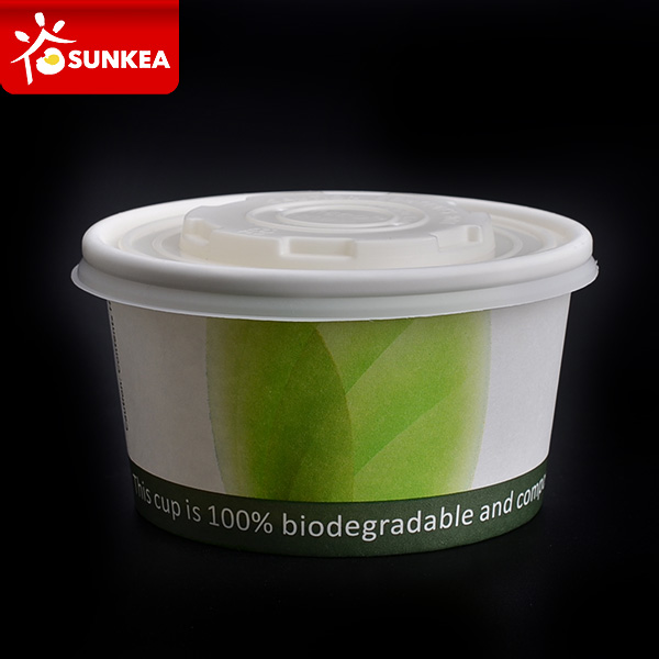 Biodegradable PLA lined disposable paper soup cup with PLA lid
