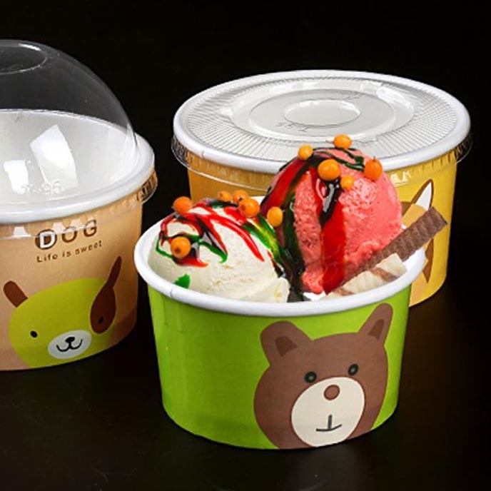 Custom logo ice cream paper cup with plastic lid